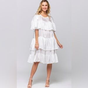 Chic White Layered Midi Dress